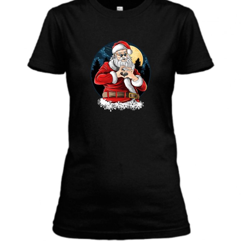 T-krekls sievietei ar apdruku Santa Klaus sirds