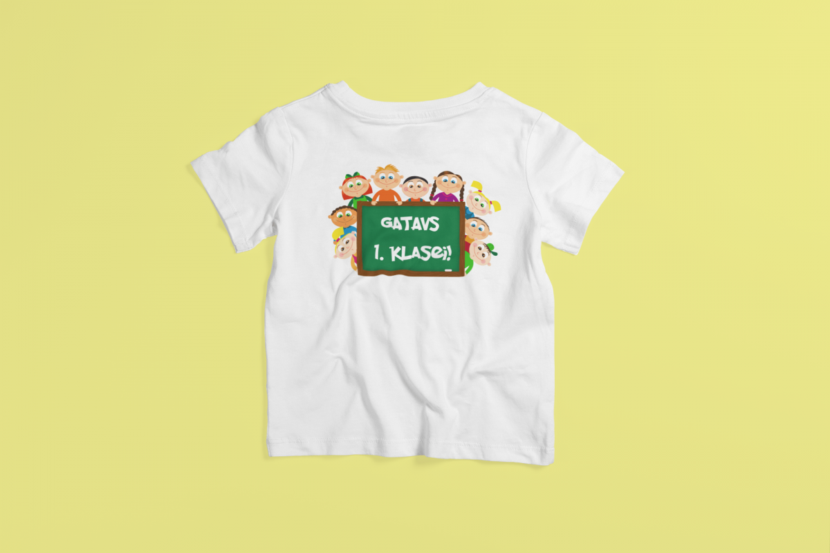 t-krekls ar apdruku "Gatavs 1. klasei!", dāvana pirmklasniekam, bērnudārza izlaidums