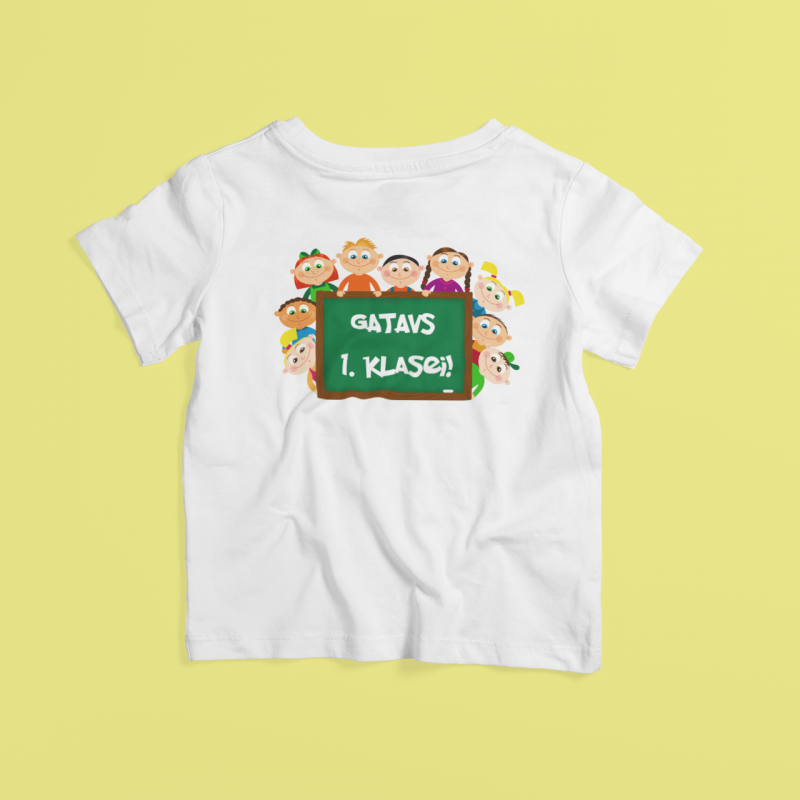 t-krekls ar apdruku "Gatavs 1. klasei!", dāvana pirmklasniekam, bērnudārza izlaidums