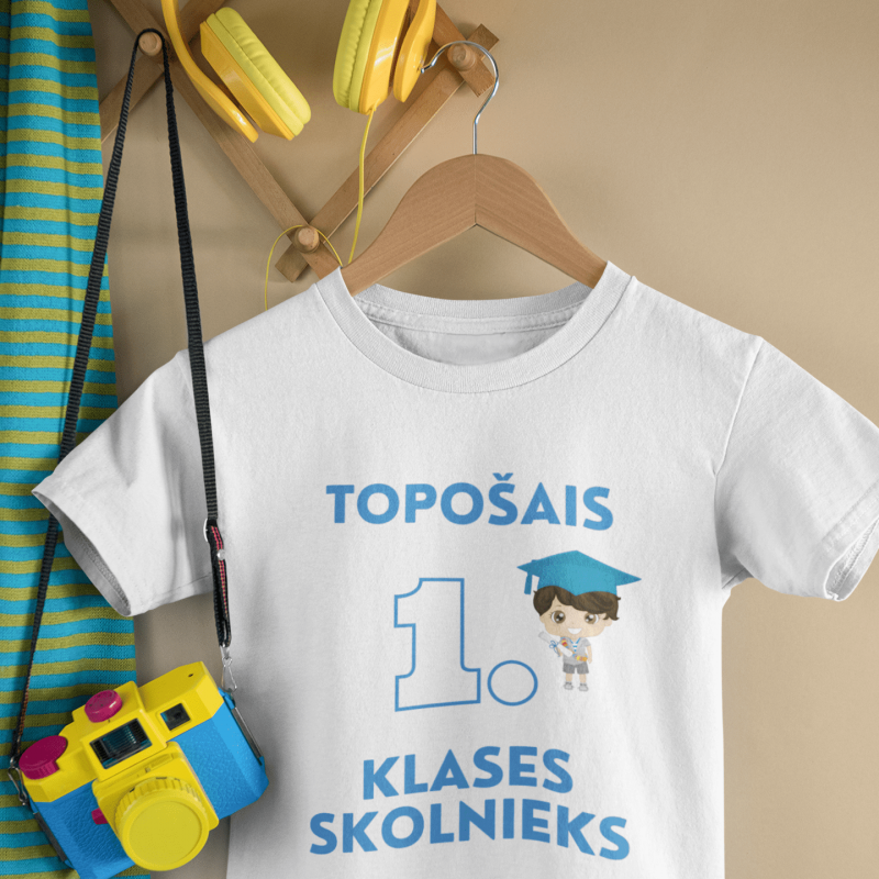 t-krekls ar apdruku "Topošais 1. klases skolnieks", dāvana pirmklasniekam, bērnudārza izlaidums