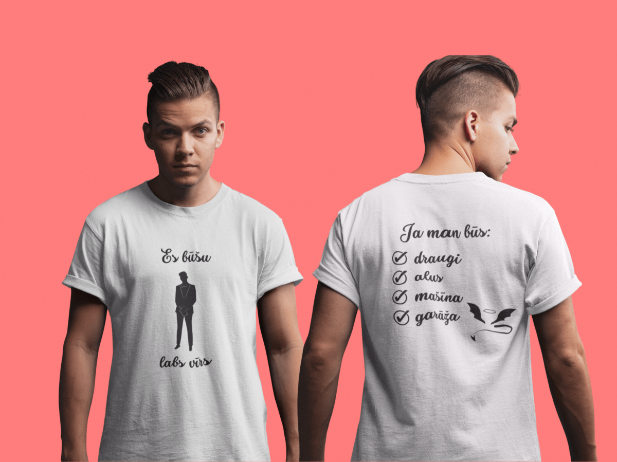 t-krekls ar apdruku “Es būšu labs vīrs, ja...”, Dāvana vecpuisim, vecpuišu ballīte