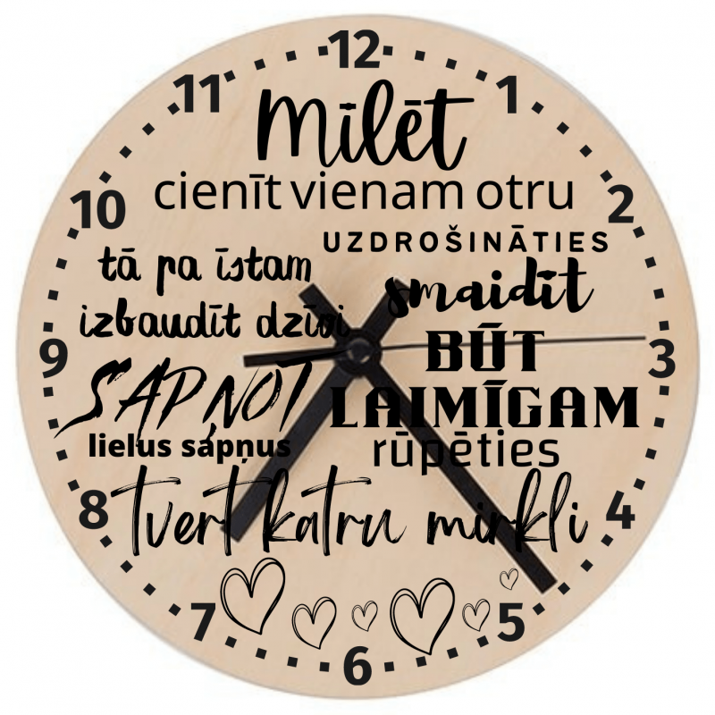 Koka pulkstenis ar apdruku "Novēlējumi" lieliska dāvana sievietei dāvana vīrietim dāvana pārim