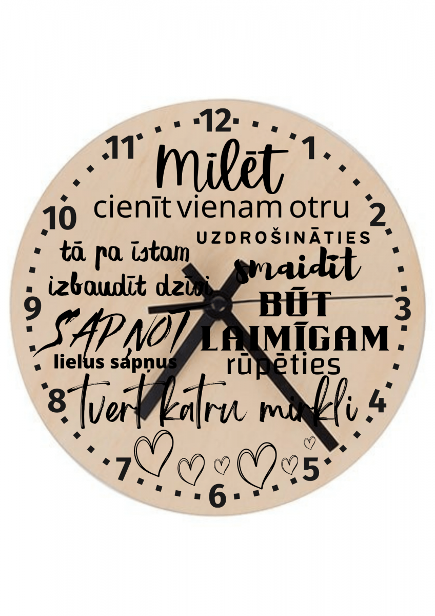 Koka pulkstenis ar apdruku "Novēlējumi" lieliska dāvana sievietei dāvana vīrietim dāvana pārim