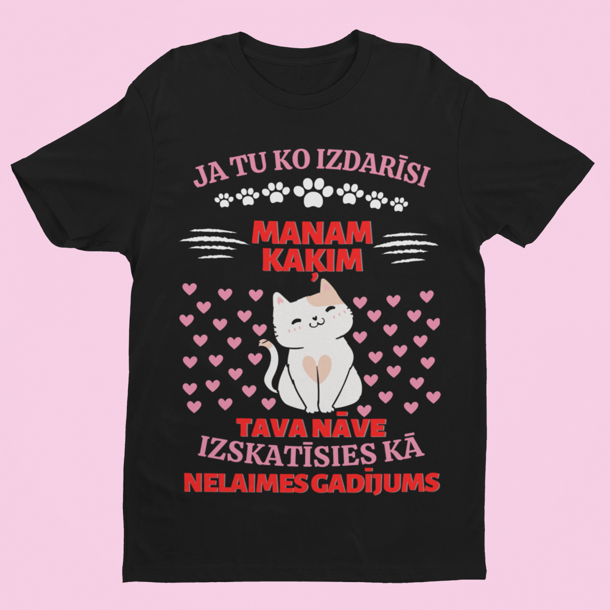 t-krekls ar apdruku “Ja Tu ko izdarīsi manam kaķim”, dāvana sievietei, dāvana dzīvnieku mīļiem, dāvana kaķu mīļiem