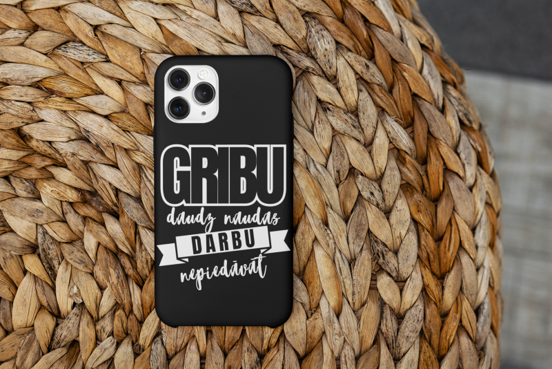 telefona vāciņš ar apdruku "Gribu daudz naudas" iPhone un Samsung modeļiem