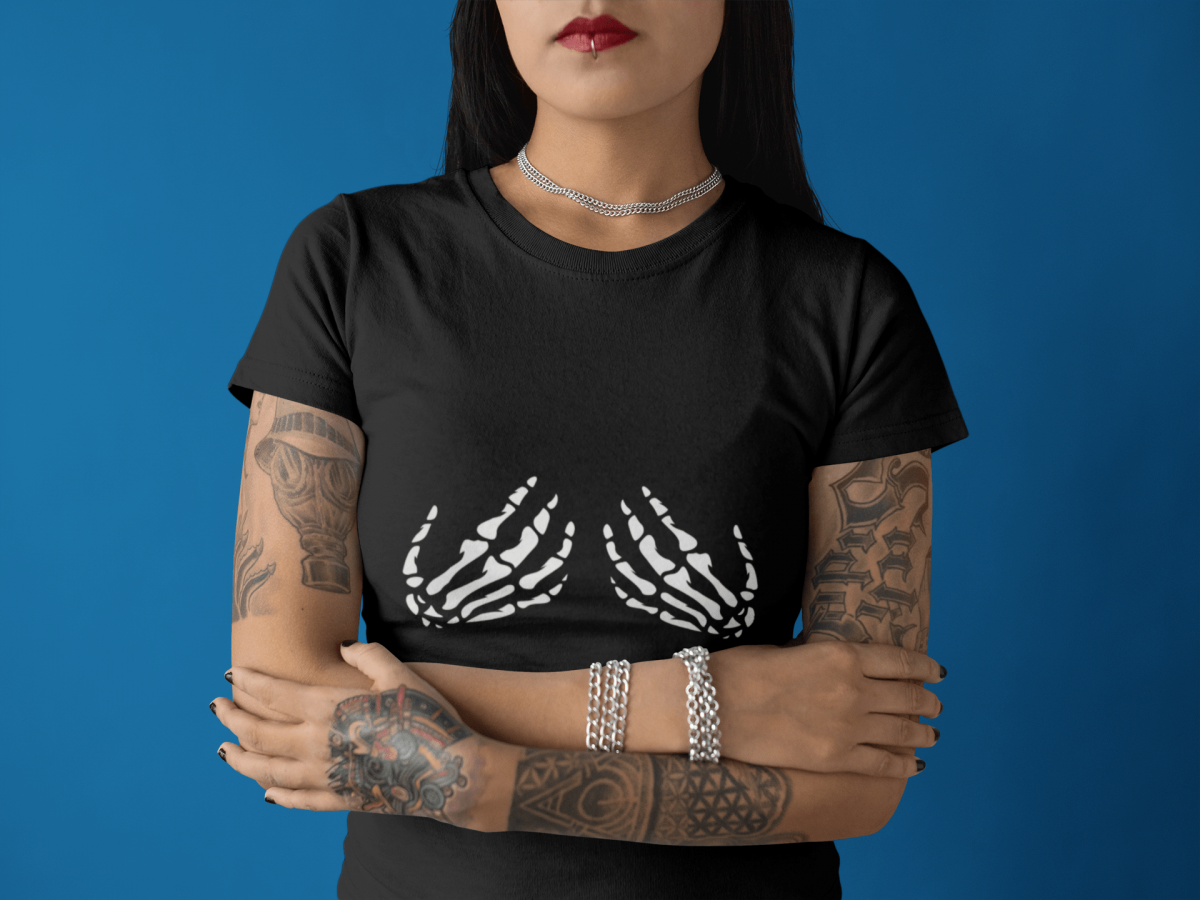 t-krekls ar apdruku "Skeleta rociņas", dāvana sievietei, lieliska dāvana