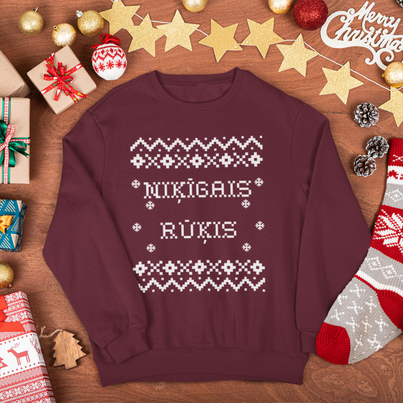 džemperis ar apdruku "Niķīgais rūķis", dāvana Ziemassvētkos
